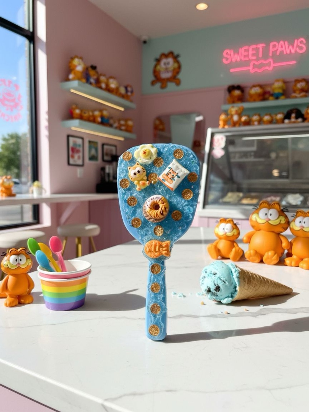 Handheld Mirror Blue Decorative Garfield with Cute Accents